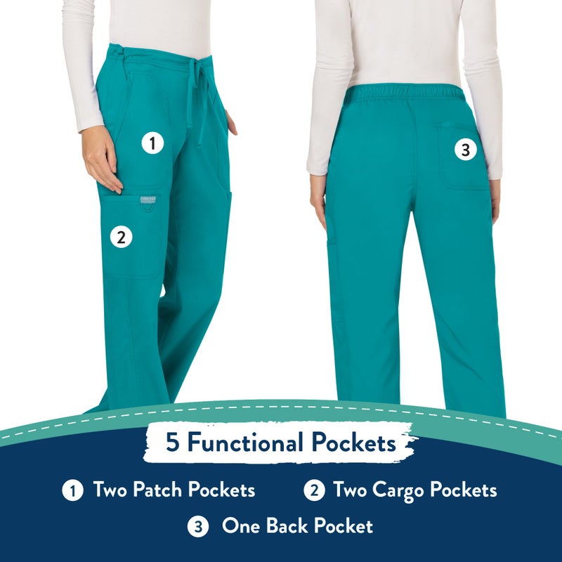 Cherokee Scrubs for Women Mid Rise Moderate Flare Drawstring Pant with 5 Pockets, Ultra Soft & Breathable Fabric - WW120 - WW120, M, Teal Blue - Image 5